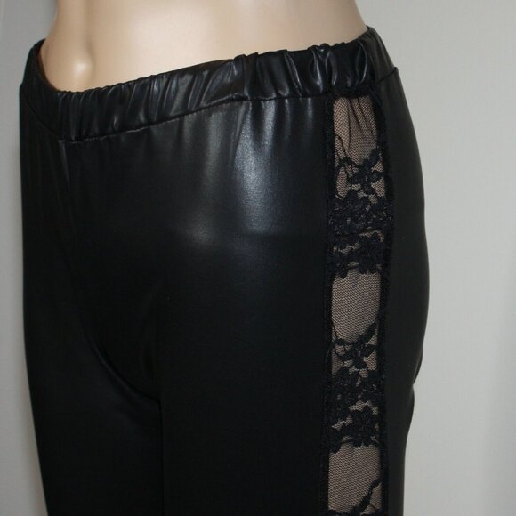 Miss Pinky Women's Faux Leather Black Leggings with Inset Lace Sides size M NWT - Picture 4 of 7